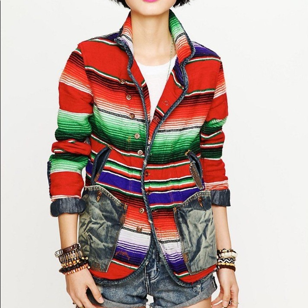 FREE PEOPLE Mexican Blanket Denim Jacket